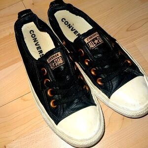 Black faux leather converse